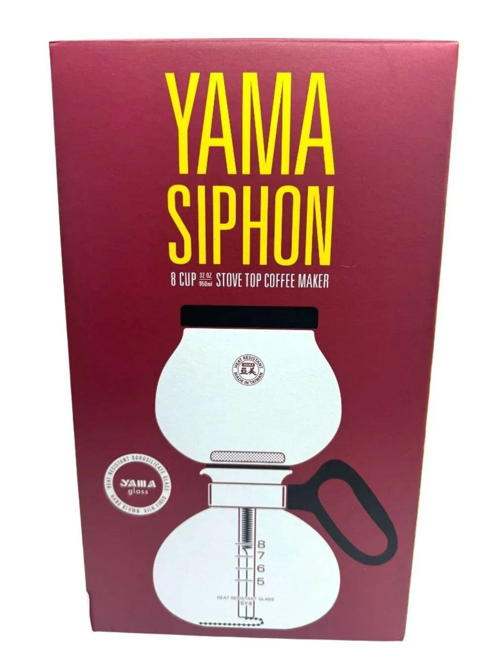 Yama 8-Cup Stove Top Coffee Siphon Brewer Heat-Resistant Glass 32 Oz SY-8